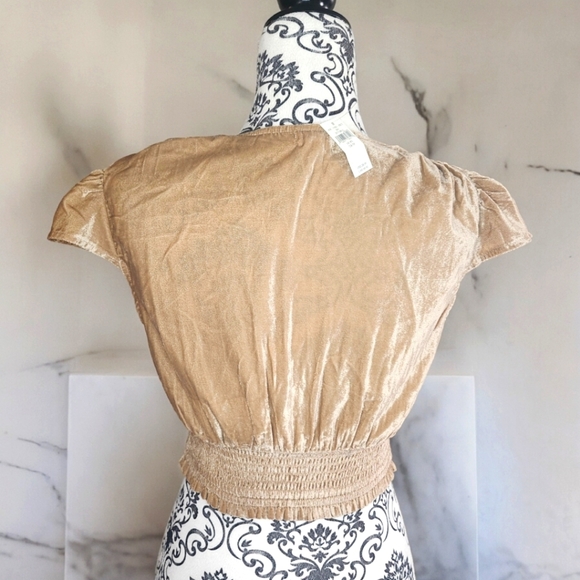 🆕️ AERIE Beige-Gold Crushed Velour Cropped Top- XSmall - Picture 2 of 5